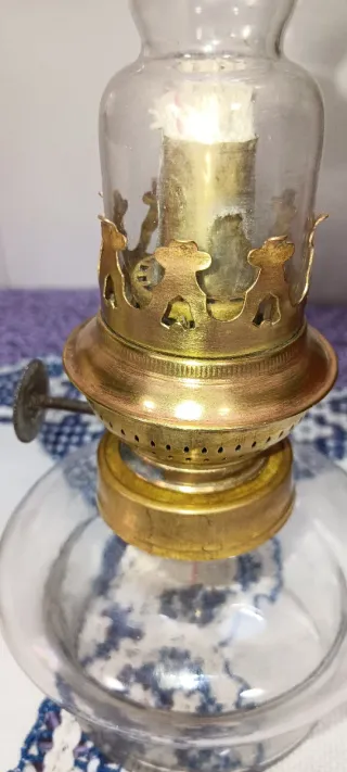 Lámpara de aceite cristal y bronce