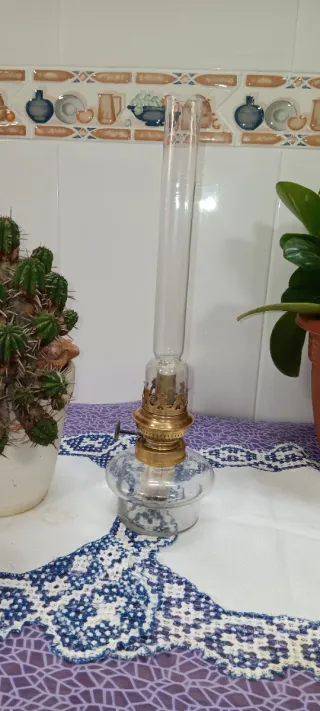 Lámpara de aceite cristal y bronce
