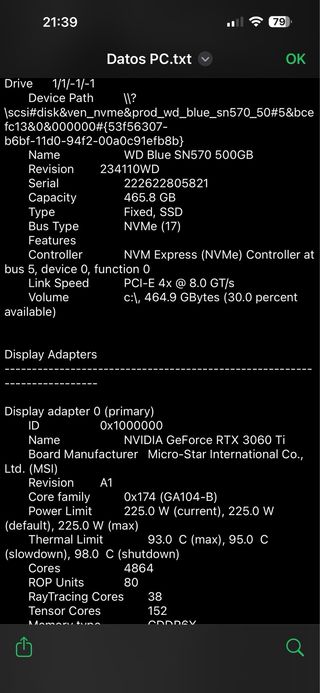 PC Gaming i5 RTX 3060TI 32GB RAM NVME 1TB+500GB