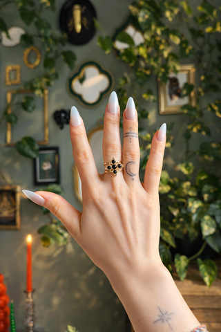 Anello dorato con pietre nere acciaio inossidabile