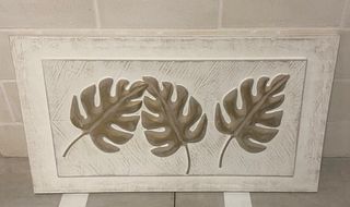 Cuadro Decorativo Hojas Beige y Dorado