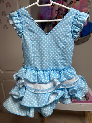 Vestido gitana celeste lunares blancos
