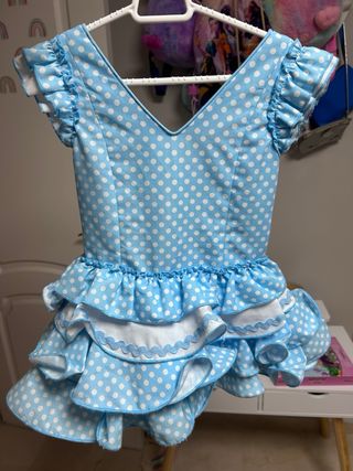 Vestido gitana celeste lunares blancos