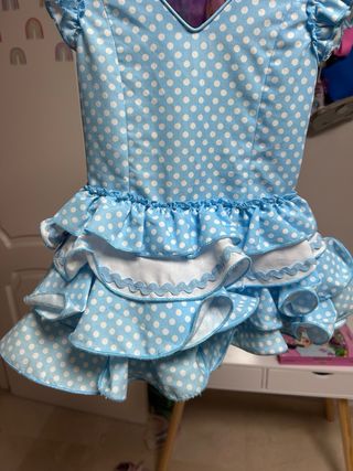 Vestido gitana celeste lunares blancos