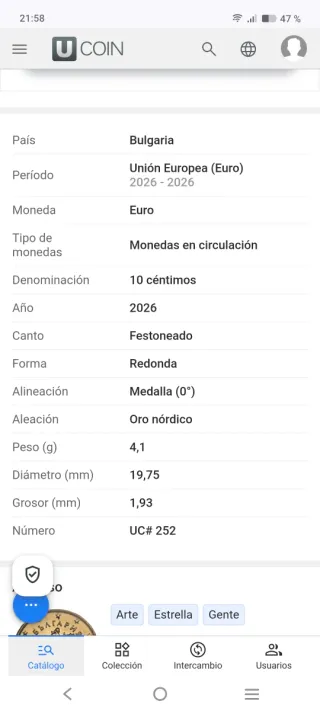 Moneda de 10 céntimos Bulgaria