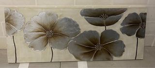 Cuadro Decorativo Flores Beige y Plata