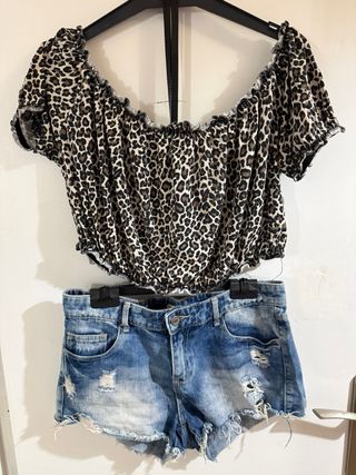 Pack Top Flores y Shorts Vaqueros