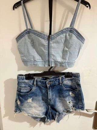 Pack Top Flores y Shorts Vaqueros