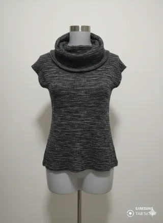 Maglia collo alto lavorata grigio/bianco