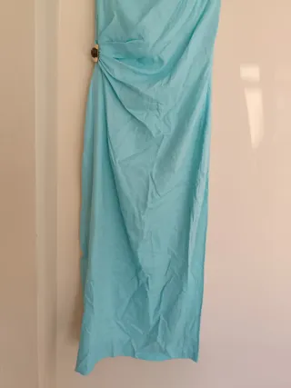 Vestido asimétrico midi lino turquesa