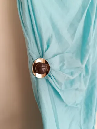 Vestido asimétrico midi lino turquesa