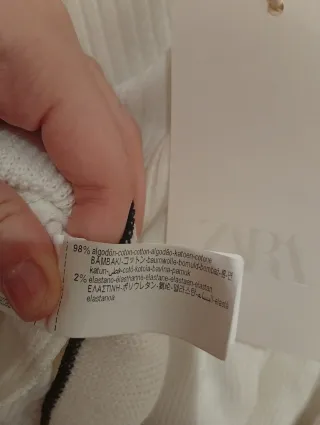 Top canalé Zara lazo blanco negro T.M