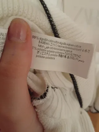 Top canalé Zara lazo blanco negro T.M