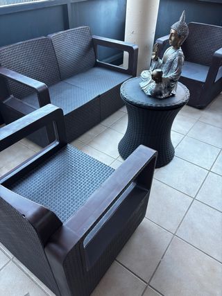 Conjunto Terraza Ratán Marrón/Gris