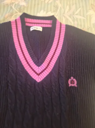 Jersey Brownie cuello pico azul y rosa