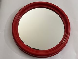 Specchio Rotondo Rosso Vintage Anni '70/'80