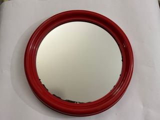 Specchio Rotondo Rosso Vintage Anni '70/'80