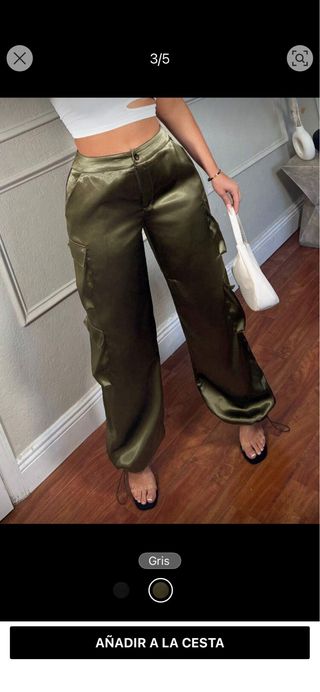 Pantalones cargo verde oliva satinados