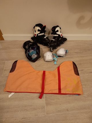 Patines en línea, protecciones y bosa