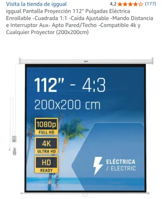 Pantalla Proyector Eléctrica 112 4:3