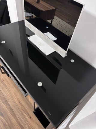 Mesa de escritorio multifuncional de cristal negro