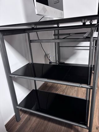 Mesa de escritorio multifuncional de cristal negro