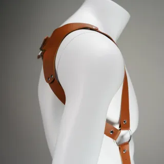Bretelle pelle marrone imbracatura harness uomo sx