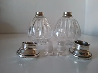 ANTIGUO JUEGO DE TOCADOR CRISTAL TALLADO Y PLATA