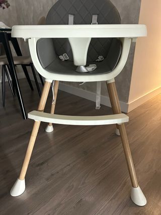 Trona bebé alta silla madera y gris