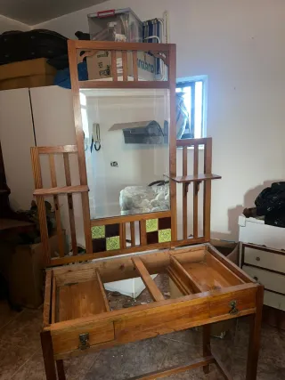 Mueble tocador antiguo madera y cristal