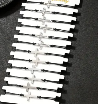 Pack 12 Pulseras Cruz Plata y Negro