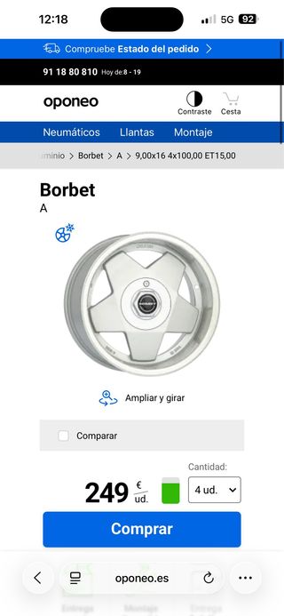 Llantas Borbet 16x9 4x100 BMW sin neumáticos