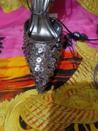 Zapato Tacón Lentejuelas Zara Talla 37