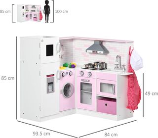 Cocina Juguete para Niños de 3-6 Años con Luces y Utensilios de Cocina Realistas, en MDF y PP, 84X93.5X85 Cm, Blanca y Rosa