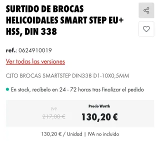 Set 19 brocas Wurth Smart Step EU+ HSS