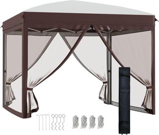 Gazebo pieghevole a scomparsa, gazebo da giardino 3x3 m con zanzariera e borsa con ruote, UV50+, colore crema