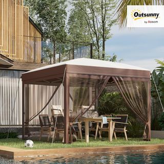 Gazebo pieghevole a scomparsa, gazebo da giardino 3x3 m con zanzariera e borsa con ruote, UV50+, colore crema