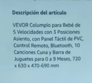 Columpio VEVOR para Bebé 0-9 Meses