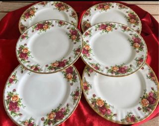 6 Piatti piani in porcellana con bordo oro Piatto