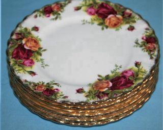 6 Piatti piani in porcellana con bordo oro Piatto