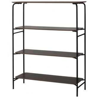 Estantería De Pared, Salón, Dormitorio, Librería 4 Bandejas Madera Oscura Metal Vintage 110X40X140Cm- Librería, Estantería Y Vitrina