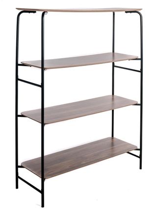 Estantería De Pared, Salón, Dormitorio, Librería 4 Bandejas Madera Oscura Metal Vintage 110X40X140Cm- Librería, Estantería Y Vitrina