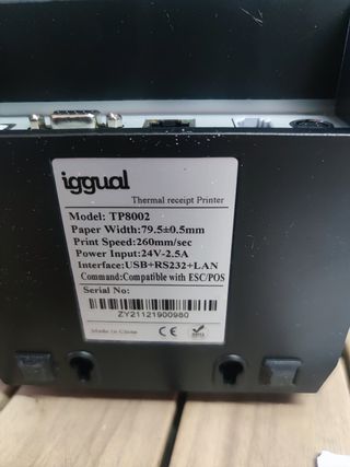 iggual Impresora Térmica de Tickets y Recibos TP8002 para TPV Y POS -Impresión 260mm/s. - Conexiones USB+RS-232+RJ45+RJ11.- Compatible :Windows, Android e iOS.- Emulación ESC/POS.- Rollos 57-80mm.