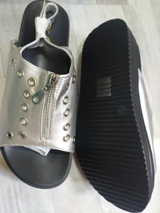 Sandalias Plataforma Plata Cremallera