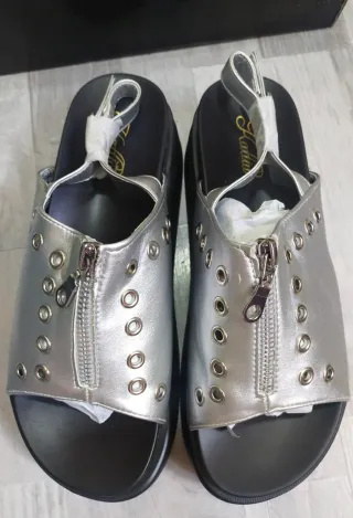 Sandalias Plataforma Plata Cremallera