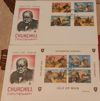 2 Sellos Centenario Churchill Isla de Man