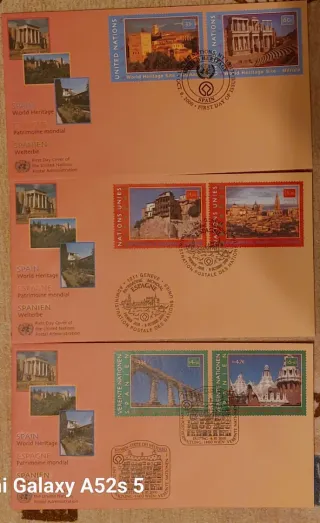 3 Sobres Primer Día Naciones Unidas Patrimonio Mun