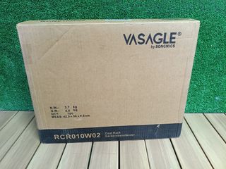 VASAGLE Appendiabiti, Legno Massello, a Forma di Albero, 8 Ganci per Giacche, Cappelli, per Corridoio, Ganci e Barra di Supporto in Legno di Gomma, Bianco Nuvola RCR010W02