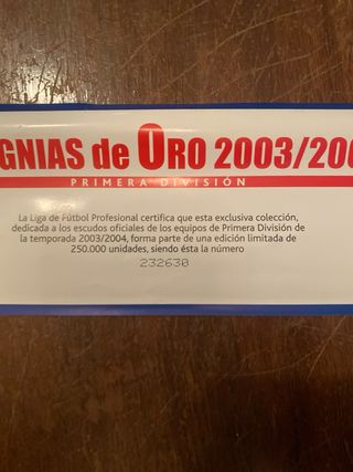 Insignias de Oro 2003/2004 Equipos 1ª División