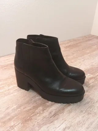 Botas Zara Piel Tacón Plataforma Negras